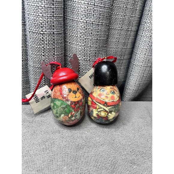 VTG Christmas Ornament 1991 Nutcracker Reindeer Soldier Egg Shaped Lot Signed - Picture 1 of 12